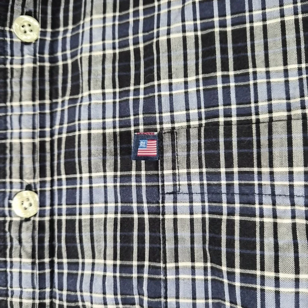 Vintage Polo Jeans Co Ralph Lauren Men's Large Blue Plaid Long Sleeve Button...